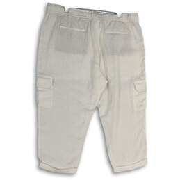 NWT Womens White Flat Front Cargo Pocket Drawstring Capri Pants Size XL alternative image