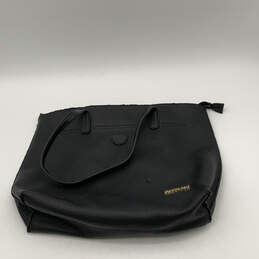 Womens Black Leather Zipper Double Top Handle Handbag Purse