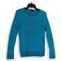 Womens Blue Striped Knitted Crew Neck Long Sleeve Pullover Sweater Size M image number 1