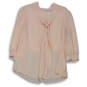 Womens Pink Long Sleeve Pleated Tie Neck Apricot  Blouse Top Size X-Large image number 1
