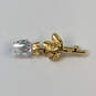 Designer Swarovski Gold-Tone Mini Rose Clear Crystal Cut Stone Brooch Pin image number 2