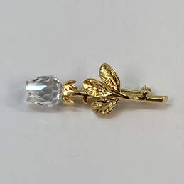 Designer Swarovski Gold-Tone Mini Rose Clear Crystal Cut Stone Brooch Pin alternative image