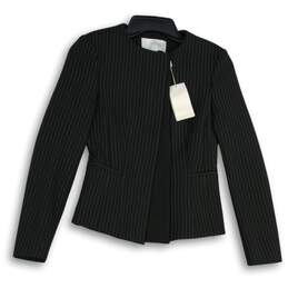 NWT Hugo Boss Womens Black Striped Round Neck Open Front Jacket Size 0P