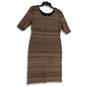 Womens Brown Geometric Round Neck Short Sleeve Knee Length Sheath Dress 10 image number 1