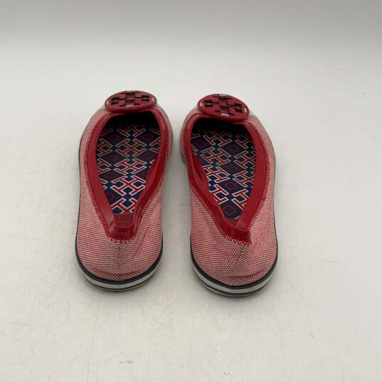 Tory Burch Womens Red White Leather Round Toe Slip On Ballet Flats image number 4