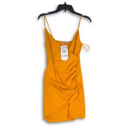 NWT Zara Womens Orange Spaghetti Strap Sleeveless Side Ruched Bodycon Dress Sz S
