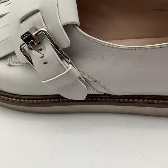 Womens White Leather Buckle Fringe Slip-On Platform Loafer Shoes Size 39 image number 7