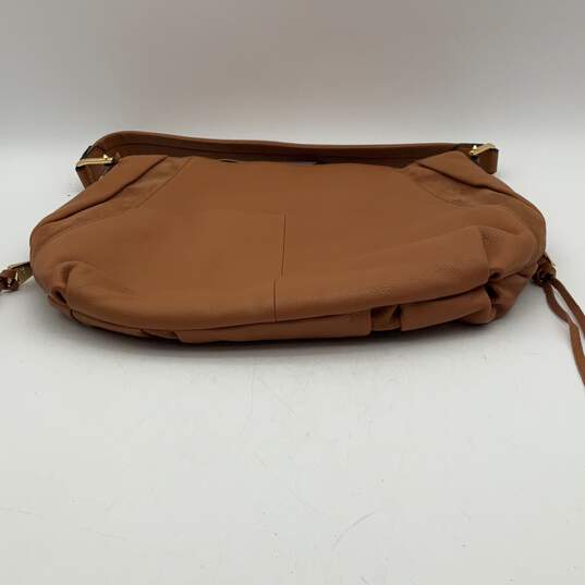 Womens Brown Leather Zipper Side Pockets Single Handle Hobo Bag Purse image number 3