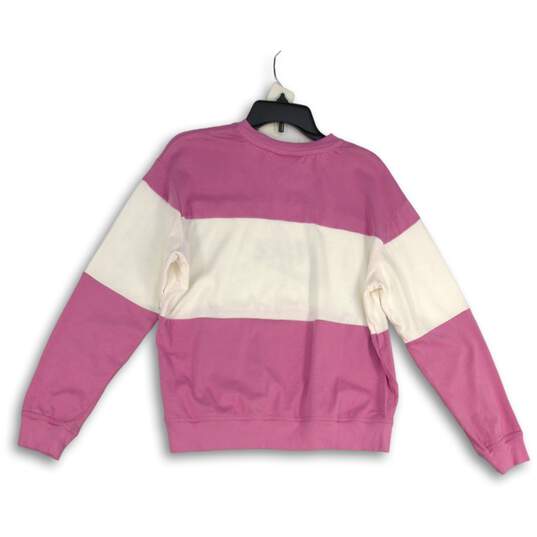 Nike Womens Pink White Long Sleeve Logo Pullover Sweatshirt Size M image number 2