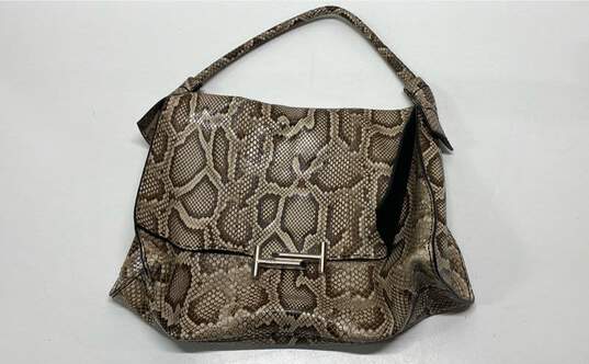 Tods Python Leather Shoulder Tote Bag Beige image number 1