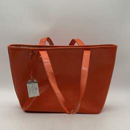 Lauren Ralph Lauren Womens Orange Leather Inner Pocket Double Handle Tote Bag