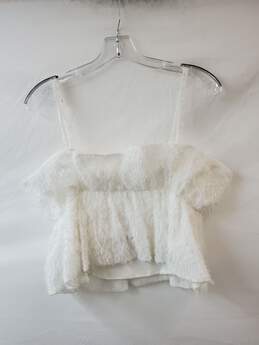 Zara White Ruffle Sleeveless Crop Top Size L alternative image