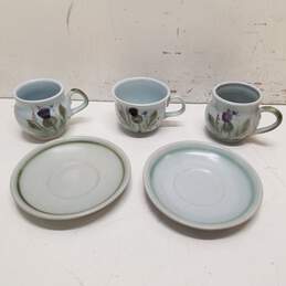 Buchan Thistleware 5  Piece Stoneware  Tea Cups and  Saucers