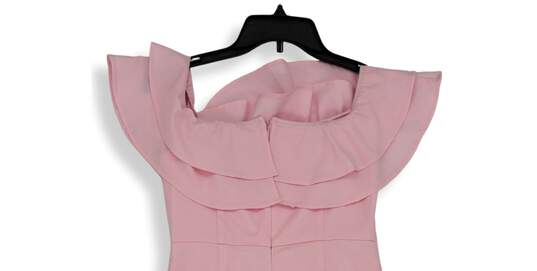 Womens Pink Ruffle Square Neck Modern Back Zip Mini Shift Dress Size Small image number 4