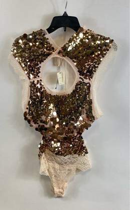 NWT Intimately Free People Womens Ivory Cap Sleeve Sequin Bodysuit Top Size XS