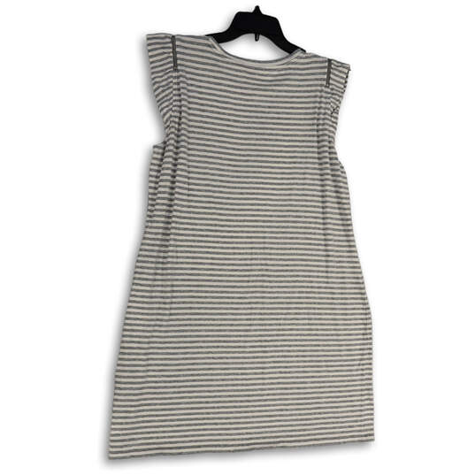 Womens Gray White Striped Round Neck Knee Length Shift Dress Size XL image number 2