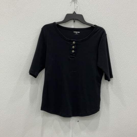 Womens Black Short Sleeve Henley Neck Pullover Blouse Top Shirt Size M/P 10-12 image number 1