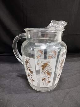 Vintage Anchor Hocking Gold Ivy W/Frosted Panels Glass Pitcher
