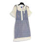 NWT Womens Blue White Short Sleeve Back Zip Shift Dress Size Large image number 1