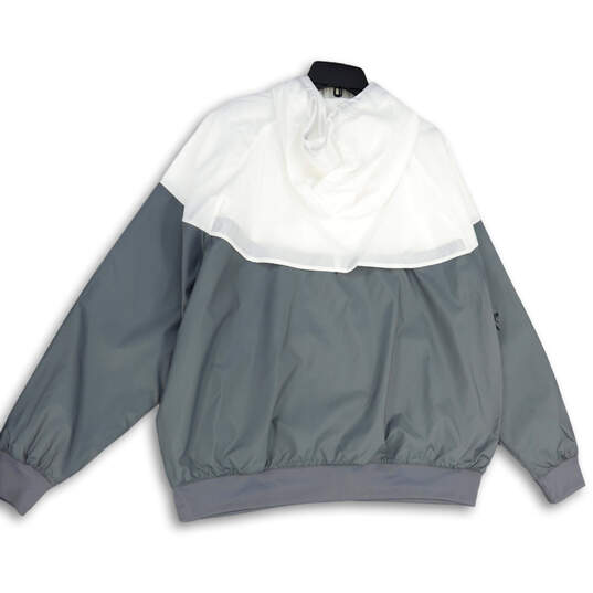 Mens White Gray Long Sleeve Hooded Full-Zip Windbreaker Jacket Size XL image number 3