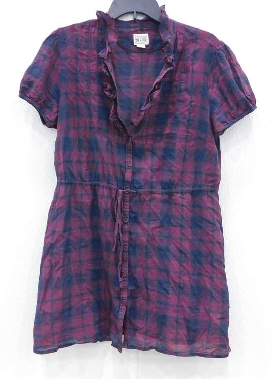 Buy the CONVERSE Maroon & Navy Blue Plaid Button Up Dress Size L |  GoodwillFinds