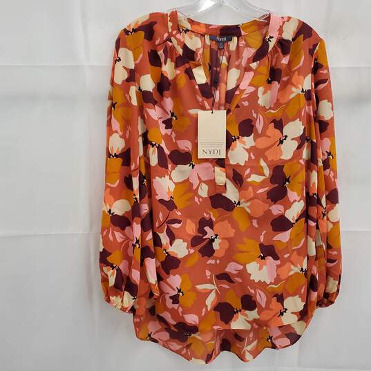 NYDJ Puff Sleeve Popover Top Gingervale Multicolor Women's Blouse Size M - NWT image number 1