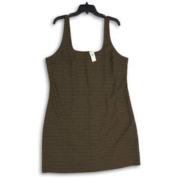 NWT Womens Brown Cheks Square Neck Sleeveless Back Zip Mini Dress Size 16 T