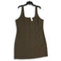 NWT Womens Brown Cheks Square Neck Sleeveless Back Zip Mini Dress Size 16 T image number 1