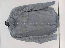 Men's Plaid Blue Button Up Shirt Size L