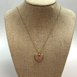 Designer Betsey Johnson Gold-Tone Pink Rhinestone Heart Pendant Necklace
