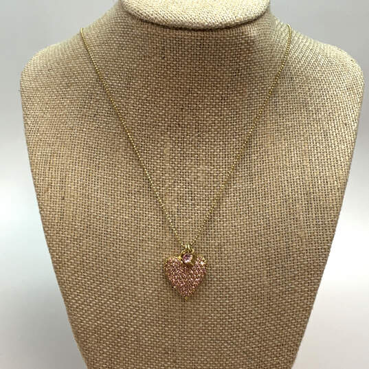 Designer Betsey Johnson Gold-Tone Pink Rhinestone Heart Pendant Necklace image number 1
