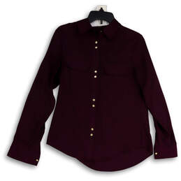 Womens Purple Long Sleeve Spread Collar Classic Button-Up Shirt Size Small