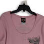 Womens Pink Waffle Knit Henley Neck Long Sleeve Pullover T-Shirt Size 2X image number 3