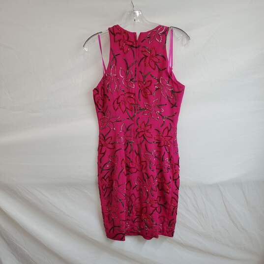 Cache Carmen Marc Valvo Vintage Silk Magenta Beaded Floral Sleeveless Dress WM Size 4 image number 1