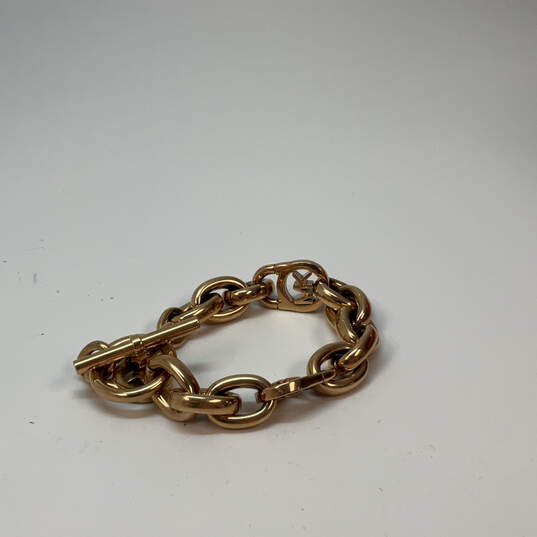 Designer Michael Kors Gold-Tone MK Logo Toggle Classic Link Chain Bracelet image number 3