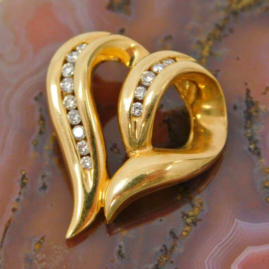 14K Yellow Gold 0.25 CTTW Diamond Ribbon Heart Pendant 4.5g image number 1