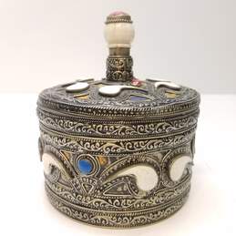 Moroccan Motif Metal /Ceramic   Round Keepsake Box