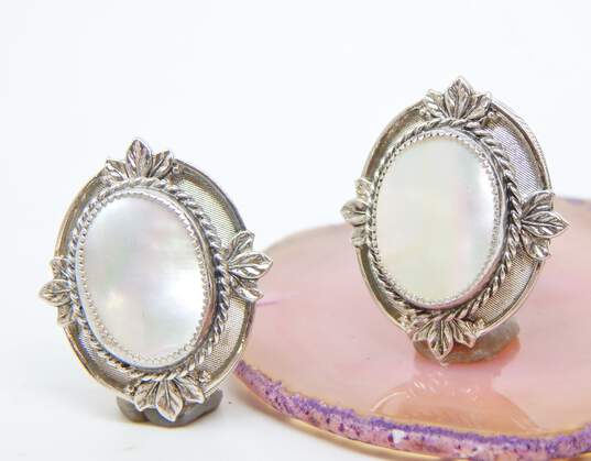 Vintage Whiting & Davis Silver Tone & Faux Mother of Pearl Clip-On Earrings 14.4g image number 3