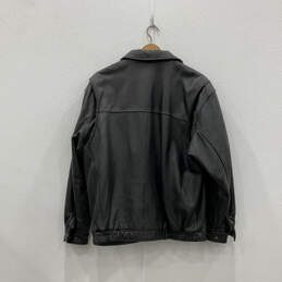 Mens Black Leather Spread Collar Long Sleeve Full-Zip Jacket Size Large alternative image