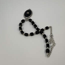 Designer Brighton Silver-Tone Black Beads Engraved Pendant Necklace alternative image