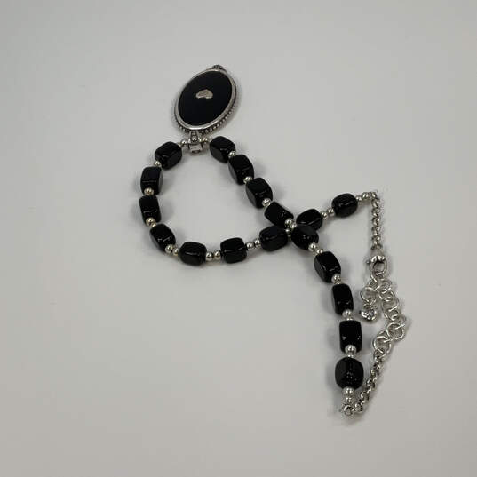 Designer Brighton Silver-Tone Black Beads Engraved Pendant Necklace image number 2
