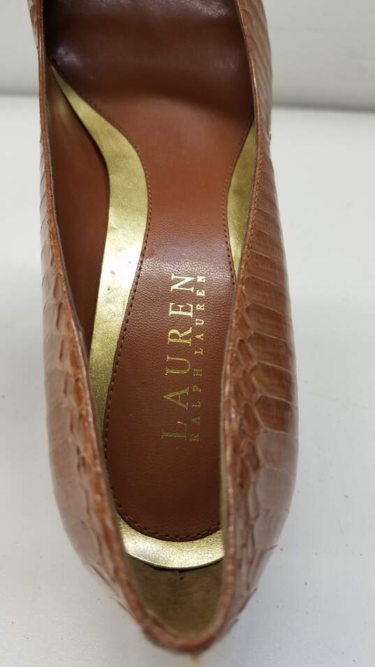 Lauren Ralph Lauren Leather Snake Embossed Heels Cognac 8 image number 8