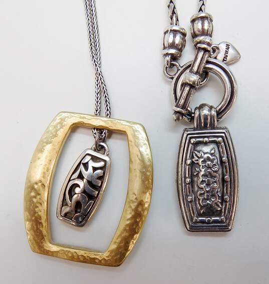 (2) Brighton Silver & Gold Tone Scrolled Pendant Necklaces 57.8g image number 1