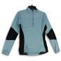 Womens Turquoise Black Long Sleeve 1/4 Zip Mock Neck Pockets Jacket Size MT image number 1
