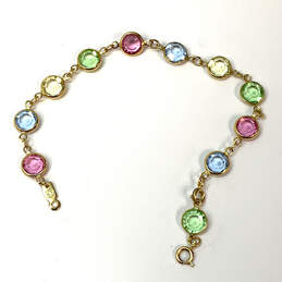 Designer Swarovski Gold-Tone Multicolor Crystal Bezel Stone Chain Bracelet alternative image