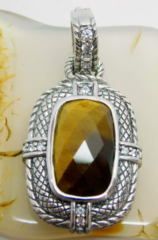 Judith Ripka 925 Faceted Tigers Eye & Cubic Zirconia Cable Rectangle Pendant image number 3