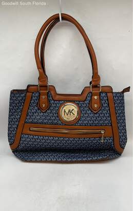 Michael Kors Womens Brown Blue Signature Double Handle Zipper Tote Handbag