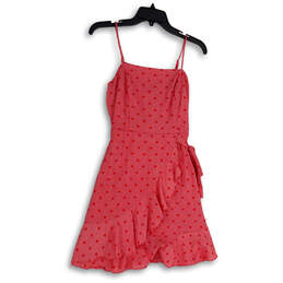 NWT Womens Red Heart Print Ruffle Spaghetti Strap A-Line Dress Size Medium