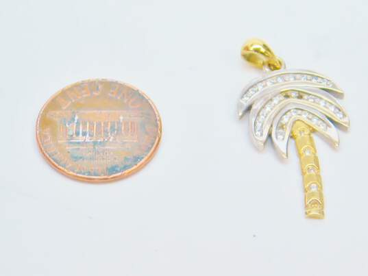 14K Two Tone Gold 0.27 CTTW Diamond Palm Tree Pendant- For Repair 3.8g image number 5