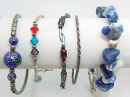 Artisan 925 Sodalite Enamel Floral Cloisonne Garnet Crystal Beaded & Twisted Rope Chain Bracelets Variety 40.4g